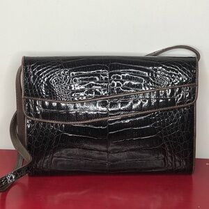 Vintage Fiaschi Brown Glossy Crocodile Leather made in Italy Shoulder Bag Clutch
